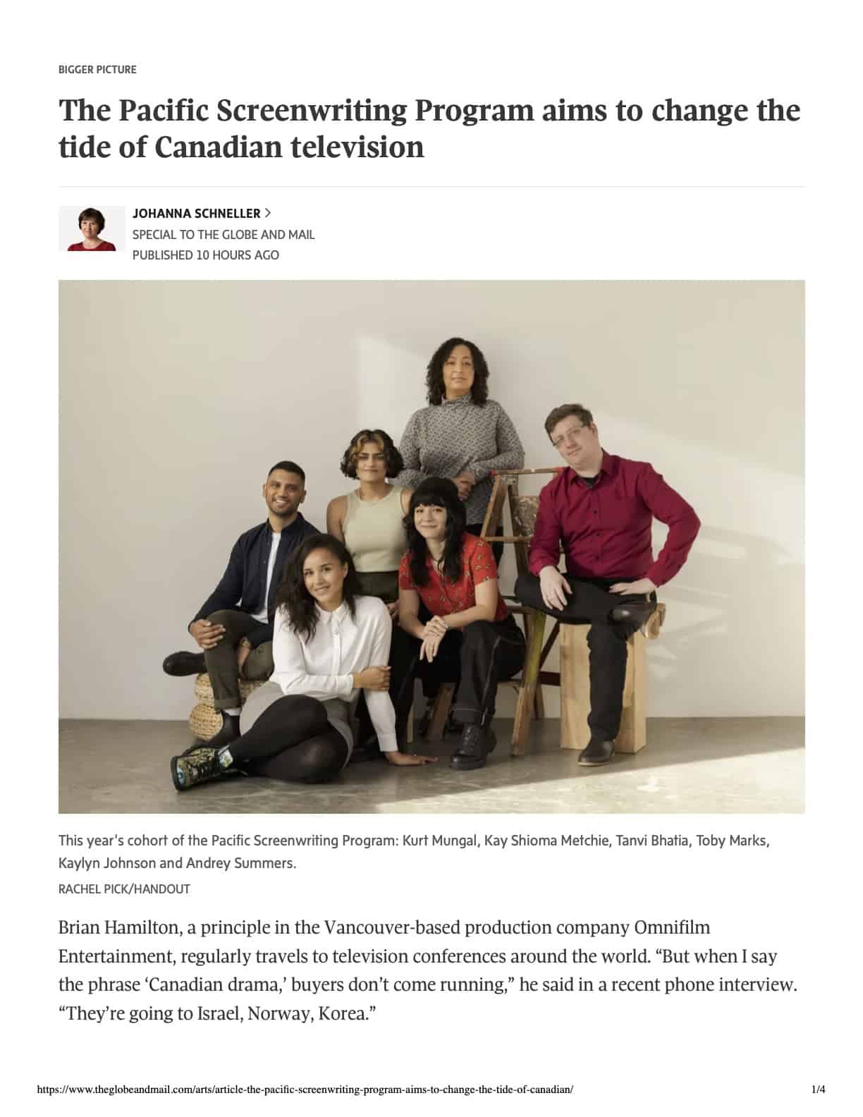 The Pacific Screenwriting Program in The Globe & Mail